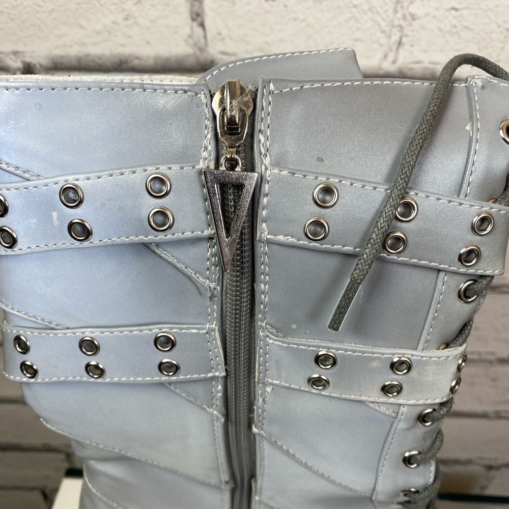 Ellie Silver Buckle Platform Boots Club Kid Boots Goth Boots size 12 - Picture 8 of 9